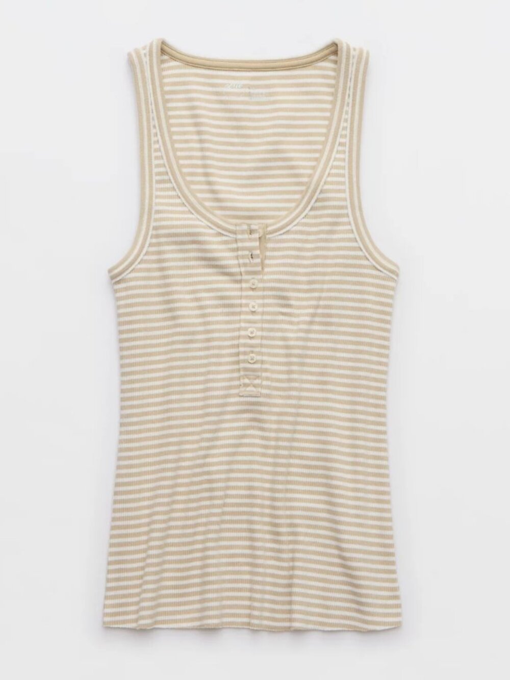 Aerie Tuck It In Henley Tank Top Cream and Beige Striped Ribbed Size Medium